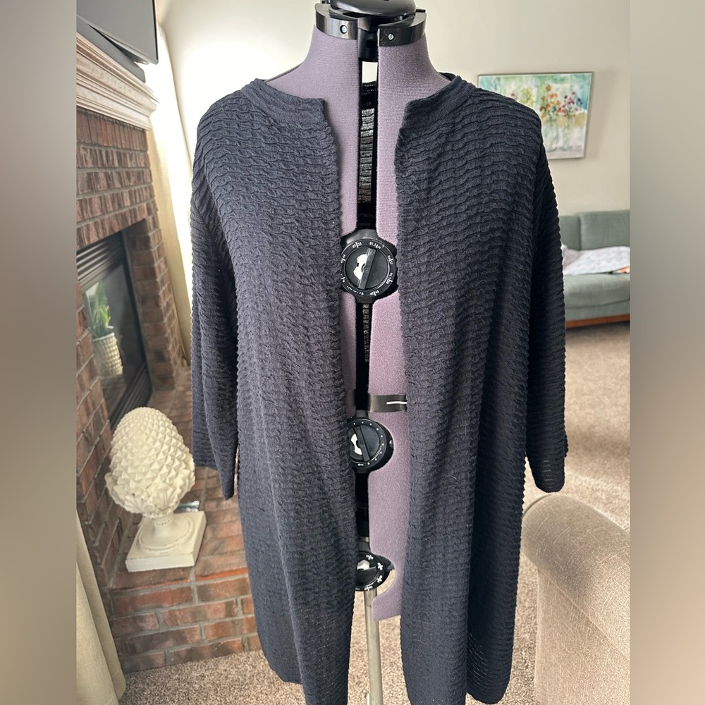 Eileen Fisher Cotton/Linen Light weight Textured Knit Cardigan Long lined
